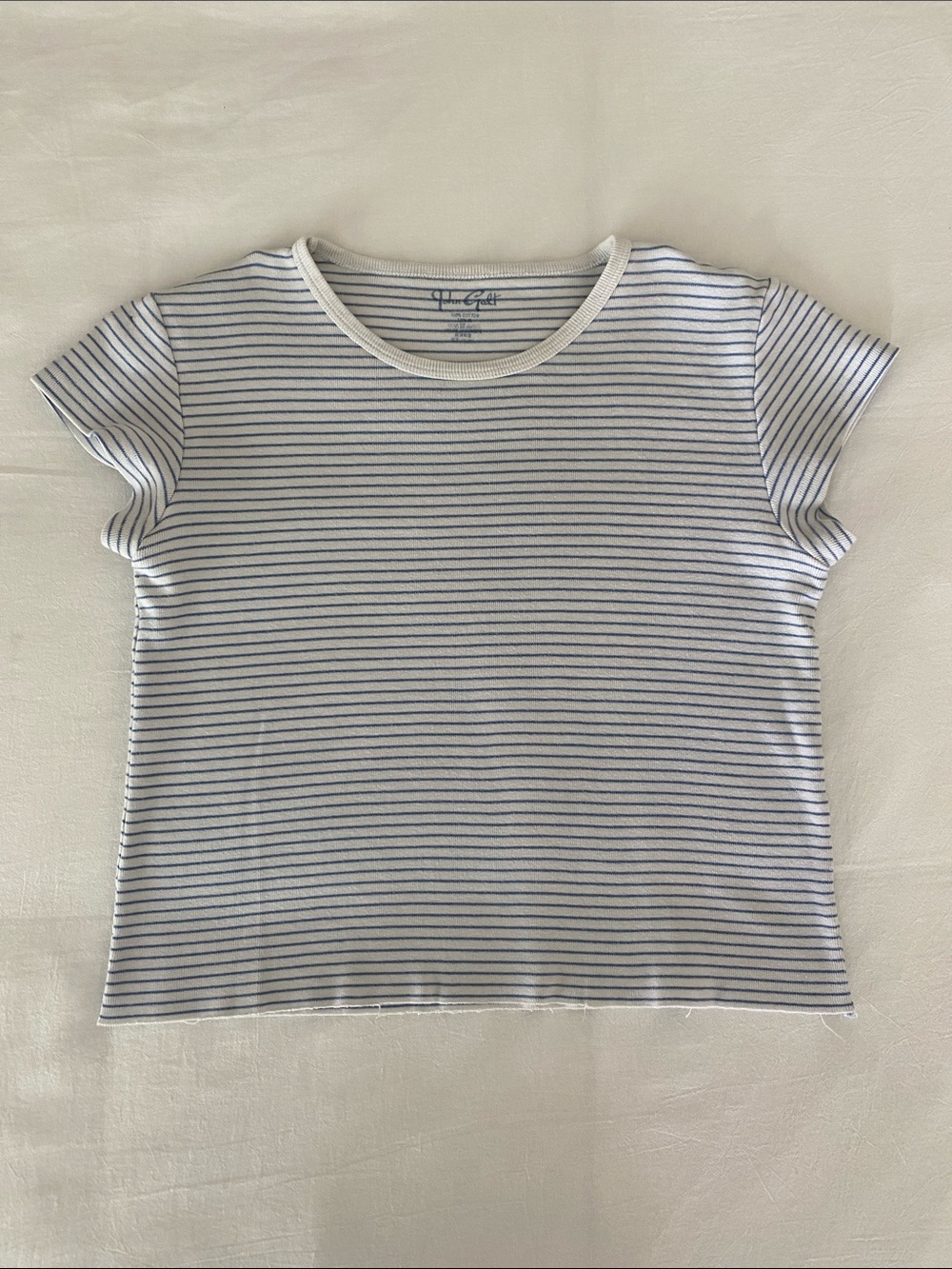 Brandy Melville White & Navy Striped Short Sleeve Tee